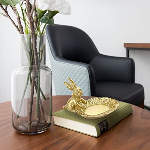 ELLDOO Golden Easter Bunny Figurine, Jewelry Ring Tray Trinket Holder Decorative Serving Tray Small Rabbit Statue Cute Ornament, Animal Sculpture Collectible Figurine Home Decor - style: Seated Rabbit