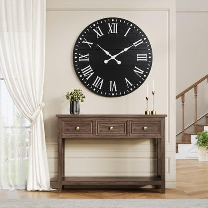 Large Wall Clock with Roman Numeral, 28” Shiplap Farmhouse Clock - color: Black, size: 28 Inch