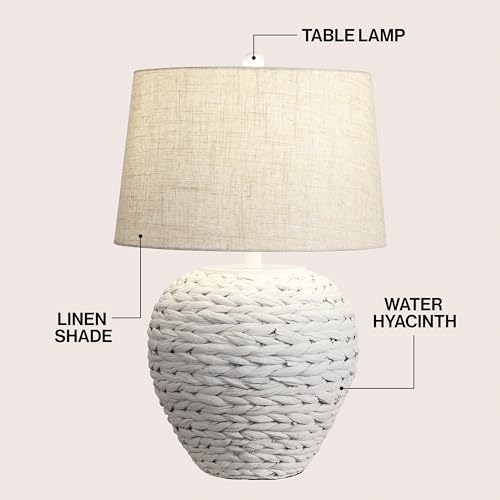 JONATHAN Y Alaro Table Lamp Woven Water Hyacinth Basket 24.5", White - color: White