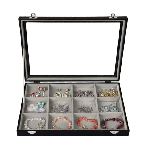 Stratalife 12 Grid Bracelet Jewelry Box, Bangle Holder Organizer with Lid - color: Gray-Black, size: 12 Grid
