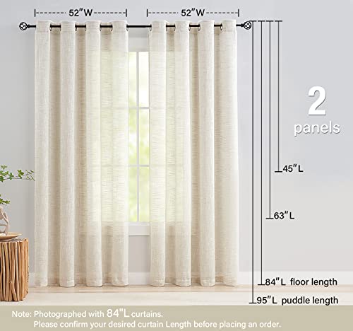 Linen Textured Semi Sheer Curtains 45inch Natural Beige Rustic Farmhouse 2 - color: Natural - Grommet Top, size: 52"W x 45"L (Pack of 2)