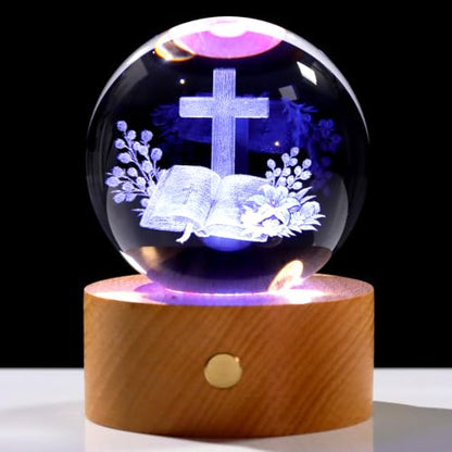 Ornalrist 3D Christian Gifts 3.15in Crystal Ball Religious Cross for Her - color: Cross Chritian