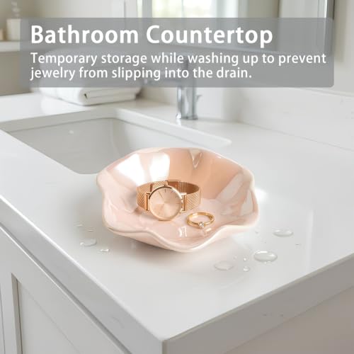 Ceramic Ring Dish, Jewelry Trinket Tray for Rings and Earrings - color: Iridescent Pink