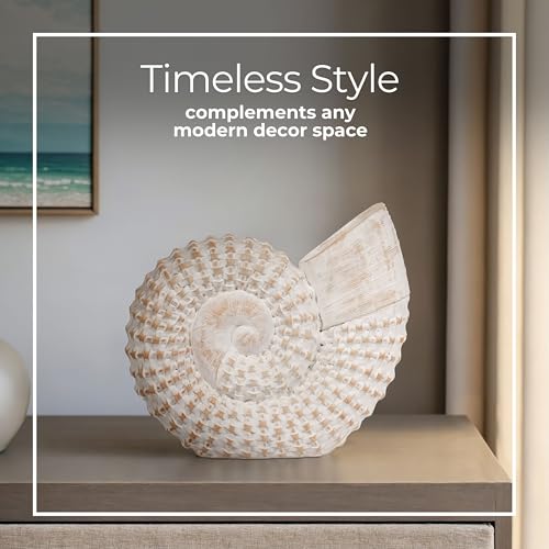 Coastal Seashell Decorative Figurine – Handcrafted Polyresin Nautical Decor Sculpture – Figurines & Sculptures Home Decor for Office, Bedroom & Living Room – 7", Whitewash