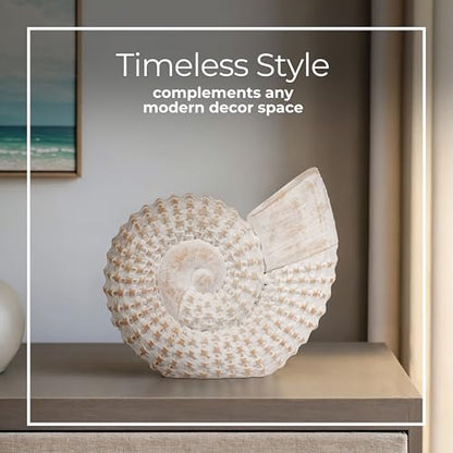 Coastal Seashell Decorative Figurine – Handcrafted Polyresin Nautical Decor Sculpture – Figurines & Sculptures Home Decor for Office, Bedroom & Living Room – 7", Whitewash