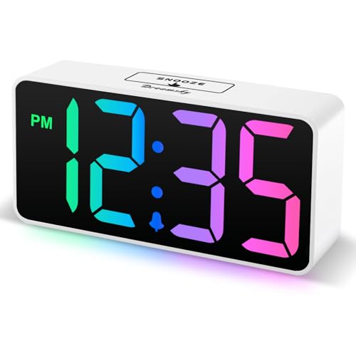 DreamSky Small Digital Alarm Clock for Bedroom, RGB Desk Clock for Kid Girl - color: White Case Rgb Digits