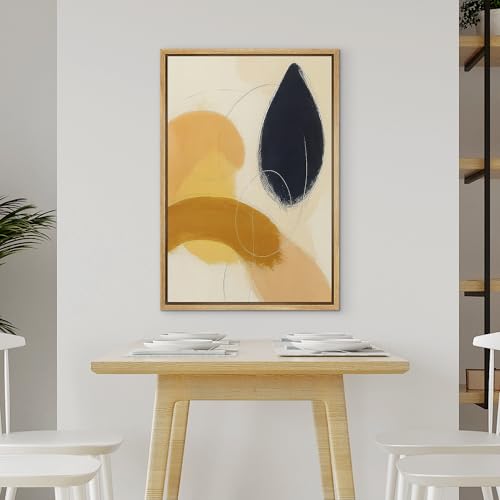 wall26 Framed Canvas Print Wall Art Modern Abstract with Mustard Yellow and Navy Blue Shapes Fine Art Decorative Farmhouse/Country Relax/Calm/Cozy Multicolor Zen for Bedroom - 16"x24" Natural - color: A37-2508-rya09, size: 24"L x 16"W