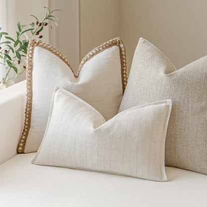 MOROCO Linen Striped Throw Pillow Covers 12x20 Set of 2, Beige - color: Beige, size: 20" x 12" (Pack of 2)