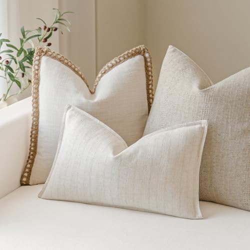 MOROCO Linen Striped Throw Pillow Covers 12x20 Set of 2, Beige - color: Beige, size: 20" x 12" (Pack of 2)