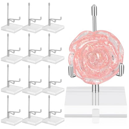 12 Pcs Adjustable Metal Arm Display Stand Crystal Holder Easel Display with Acrylic Base Easel Rock Mineral Stand for Geodes Mineral Agate Collection (Silver, 2 x 2 x 3.2 Inch)