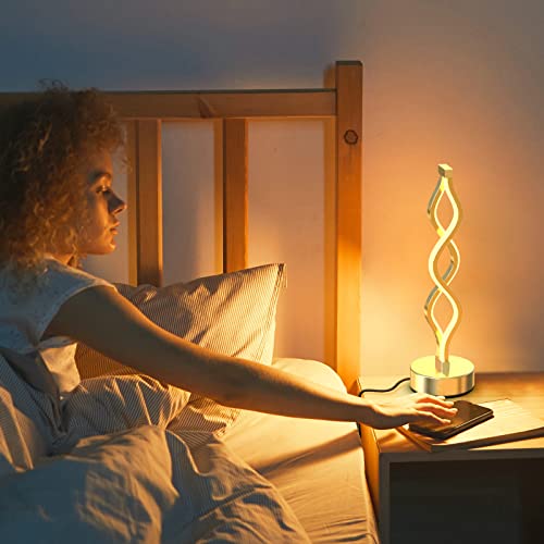 NUÜR Silver Infinity Spiral LED Table Lamp, Dimmable Bedside Lamp - color: Silver