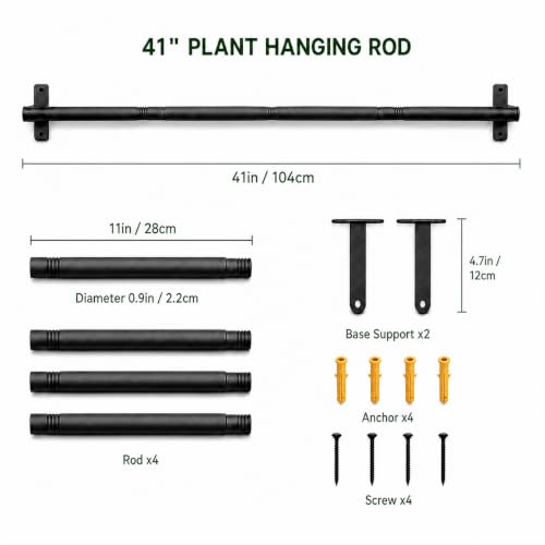 Window Plant Hanger, 41 Inch Heavy Duty Hanging Plant Rod - size: 41in-pole-1Pack