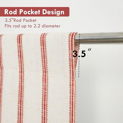 DriftAway Farmhouse Double Layer Linen Blackout Tie Up Curtains Thermal Insulated Vertical Striped Fully Lined Balloon Roman Shade Bathroom Window Adjustable Rod Pocket 39 Inch by 55 Inch Red - color: Red, size: 39"W x 55"L (Pack of 1)