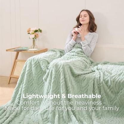 The Seacliff Blanket 50x60 Throw, Palm Sage Green – Lightweight Soft Fleece Throw Blanket for Couch, Breathable All Season, Coastal Wave Texture - color: Palm Sage Green, size: Throw 50x60