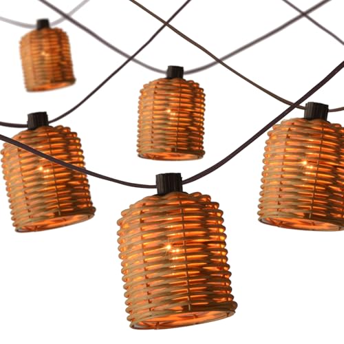 Natural Rattan String Lights, 10 Rustic Raffia Cage, 13 Ft Plug in & Connectable Wicker Lights,Natural Color Rattan - color: Natural Rattam