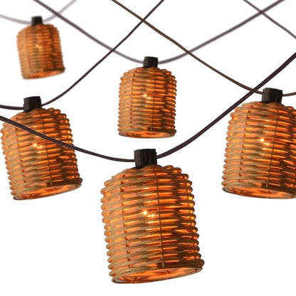 Natural Rattan String Lights, 10 Rustic Raffia Cage, 13 Ft Plug in & Connectable Wicker Lights,Natural Color Rattan - color: Natural Rattam