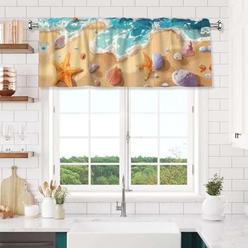 Beach Starfish Curtain Valance Short Rod Pocket Window Treatment for Living Room Bedroom Kitchen Bathroom 1 Panel 54" W x 18" L - color: Beach Starfish