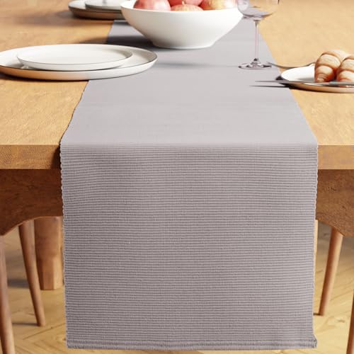 Encasa XO Table Runner, Yarn Dyed Ribbed Cotton 13"x72" - color: Light Grey, size: 13x72 in