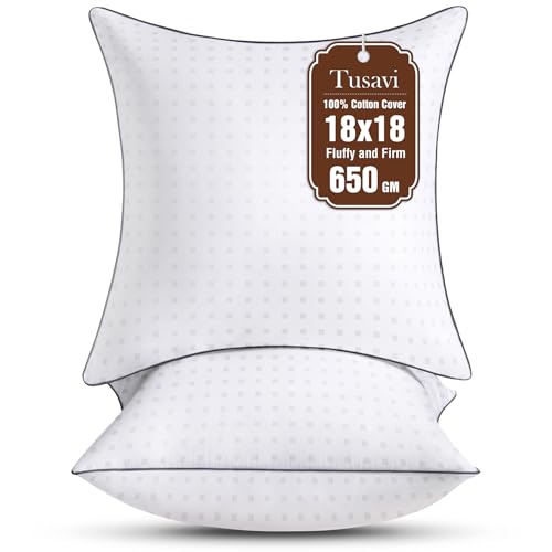 18x18 Pillow Inserts Set of 2 with 100% Cotton Cover Decorative Square Throw 18 Pillows for Couch, Sofa and Bed - White(2, 18x18) - size: 18x18