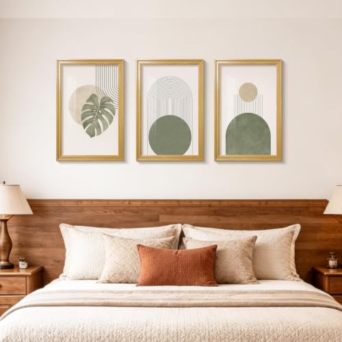 Framed Abstract Wall Art Set of 3, Green Botanical Prints 12x16 Inch - color: Abstract lines, size: 16" H x 12" W x 3Pcs