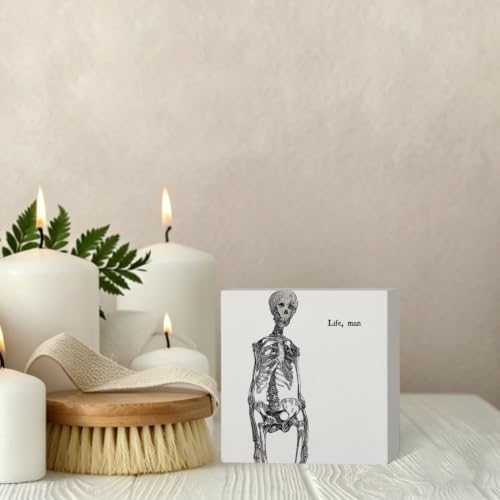 Halloween Gothic Skeleton Anatomy Wooden Box Sign Desk Decor - color: Spooky Skull