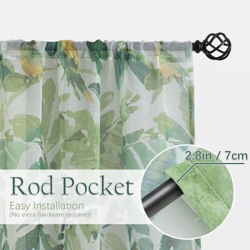 Green Sheer Curtains 84 Inch Length for Living Room 2 Panels - color: Tropical Leaf and Bird, size: 50"W x 84"L (Pack of 2)