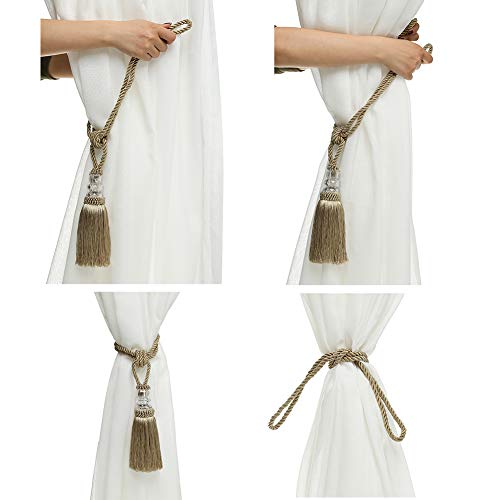 BEL AVENIR 2 Pack Curtain Tiebacks Hand-Woven Holdbacks Tassels Tiebacks - color: Golden, size: 2 Pack