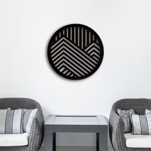 Geometric Wood Wall Art Decor, Modern Vintage Mountain Wall Sculptures Hanging Abstract Panels Decor, 3D Round Hollow Wooden Craft Art Boho Wall Decoration, for Home Office Living Room Bedroom (Black)