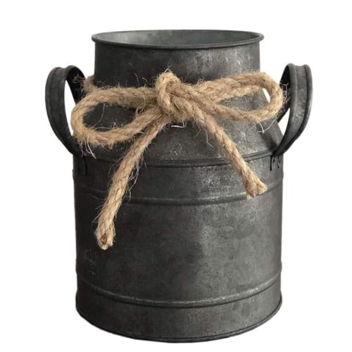 Small Vintage Old Fashion Farmhouse Vase Milk Can Flower Pot for Home,Garden Decoration or Gift - color: Rusty Sliver