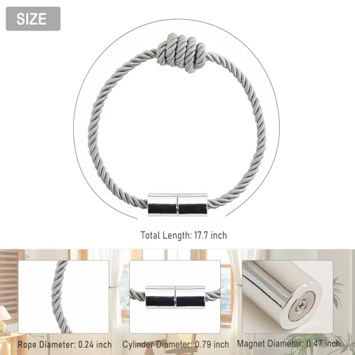 Curtain Tiebacks Magnetic Decorative Rope Tie Backs Holdbacks Contoeey - color: Grey