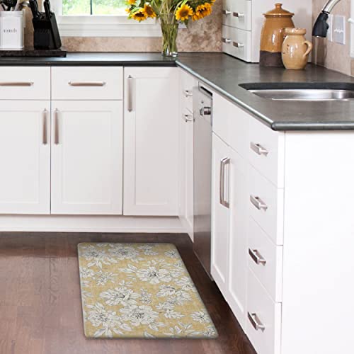 Laura Ashley – Anti-Fatigue Kitchen Mat | Iris Floral Design | Stain, Water & Fade Resistant | Cooking & Standing Relief | Non-Slip Backing | Measures 17.5” x 32”| Tawny Yellow Iris - color: Tawny Yellow, size: 32"L x 17.5"W x 0.47"Th