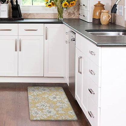 Laura Ashley – Anti-Fatigue Kitchen Mat | Iris Floral Design | Stain, Water & Fade Resistant | Cooking & Standing Relief | Non-Slip Backing | Measures 17.5” x 32”| Tawny Yellow Iris - color: Tawny Yellow, size: 32"L x 17.5"W x 0.47"Th