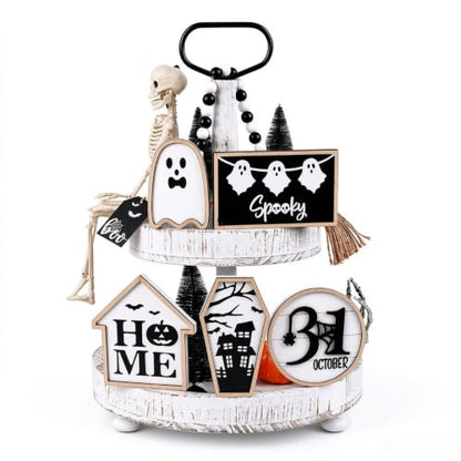 6Pcs Halloween Table Decoration Spooky Ghost Wooden Signs - color: Halloween Black Sign