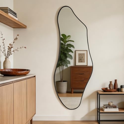 65.7"x24" Irregular Full Length Mirror, Abstract Wall Mirror - color: Black Irregular