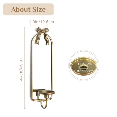 Gold Mirrored Candle Sconces Set of 2 with Arch Metal Frame - color: Gold