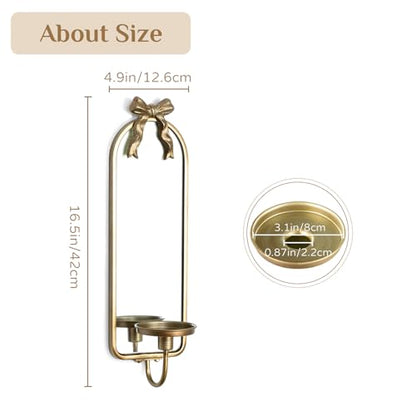 Gold Mirrored Candle Sconces Set of 2 with Arch Metal Frame - color: Gold