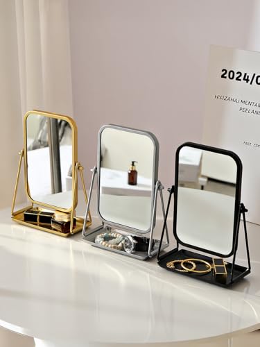 Small Desk Mirror with Storage Tray Tabletop Vanity Mirror Silver - color: Rectangular-silver