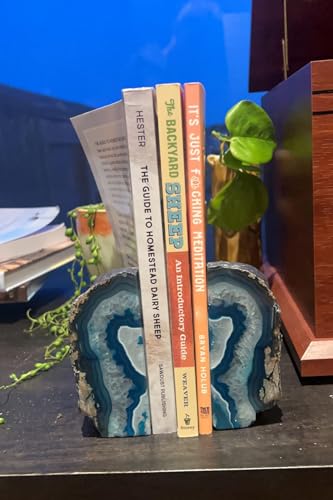 AMOYSTONE Blue Agate Bookends Heavy Duty Stone Book Ends for Bookshelves - color: Blue, size: 6-8 Pounds