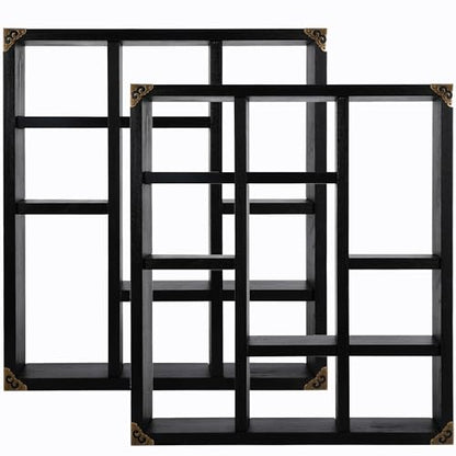17.7x15.7-Inch Shadow Box Shelf 9-Slot Rustic Floating Shelves Larger Wall Mounted Shelf Lightweight Solid Wood Display Freestanding Farmhouse Shelf (Set of 2,9C-Classic Black) - color: 9c-classic Black, size: 2 PCS