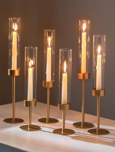 Romadedi Glass Hurricane Candle Holders for Candlestick, Gold, Set of 6 - size: 6 PCS