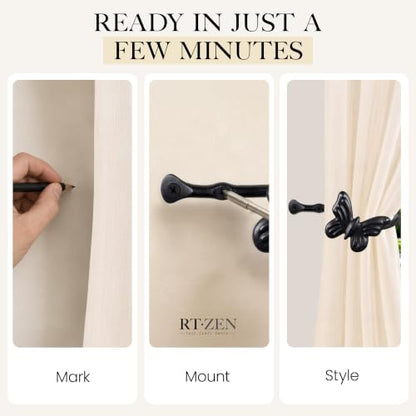 RTZEN Metal Curtain Tiebacks, Drapery Holders for Wall, 2 Pcs - size: Medium, style: Butterfly
