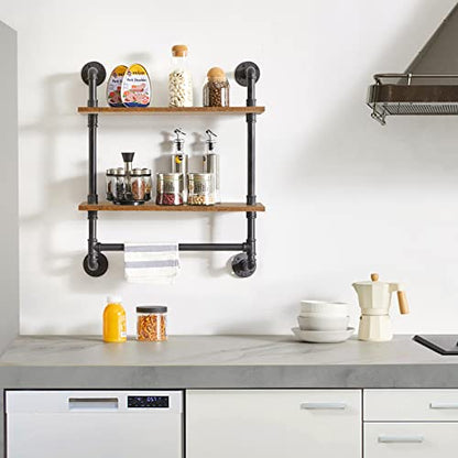 IBUYKE 2-Tiers Industrial Pipe Shelves with Towel Bar RF-TM014 - size: 2 Tier with Tower Bar