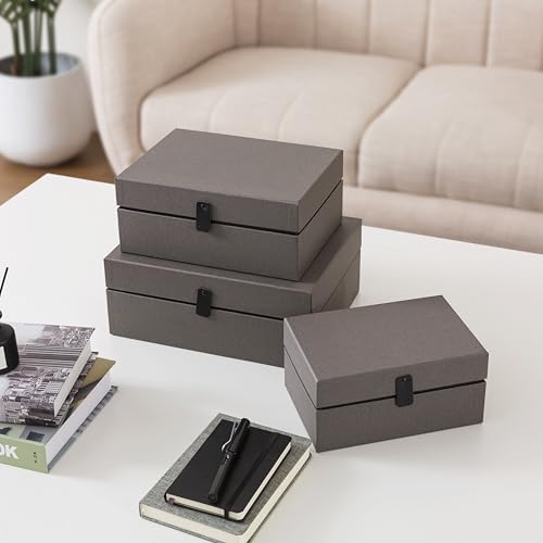 Soul & Lane - Decorative Storage Boxes with Lids, Set of 3, Graphite Grey