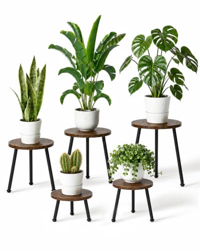GENTINGBRO plant stand indoor 5 pack wood plant stool set mid century