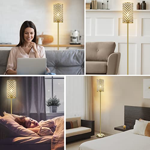 GyroVu Gold Floor Lamp,Elegant Crystal Floor Lamp Modern Standing Lamp with On/Off Foot Switch,Tall Pole Accent Lighting for Living Room, Girl Bedroom, Dresser, Office - color: Gold