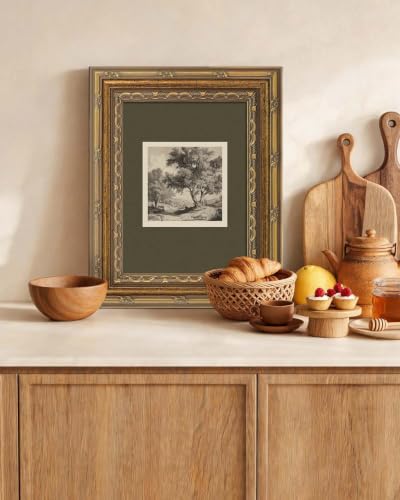 HUARCEY Gold Framed Landscape Canvas Wall Art 8"x10", Vintage Canvas Print - color: Roadside Trees, size: 10"L x 8"W
