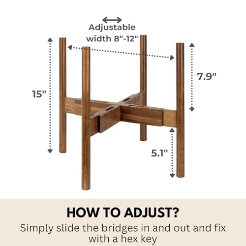 Fox & Fern Large Adjustable Plant Stand Indoor, Bamboo Stand, 8 - 12 Inch - color: Polished Bamboo, size: 8 - 12 Inch