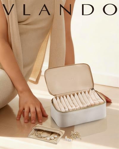 VLANDO Travel Jewelry Case with Clear 12 Velvet Bags,White - color: 12PCS-White