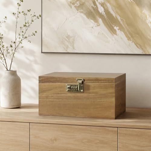 X-Large Acacia Wooden Keepsake Box with Hinged Lid & Locking Key