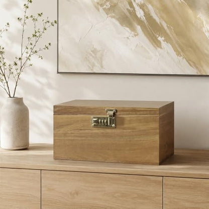 X-Large Acacia Wooden Keepsake Box with Hinged Lid & Locking Key